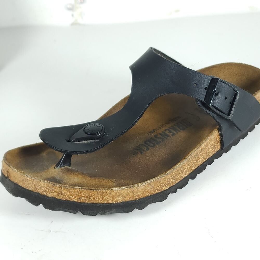 Birkenstock Women's Gizeh EU37 US6 Black Birko-Flor T-strap Thong Sandals - Picture 14 of 16